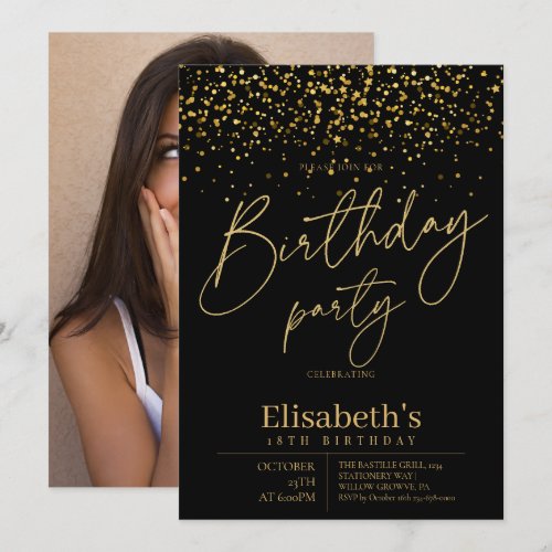 Modern Black and Gold Birthday Party Invitation