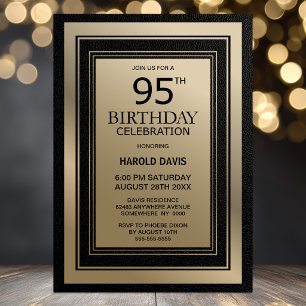 Modern Black and Gold Border 95th Birthday Party Invitation