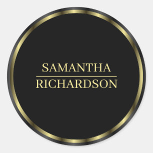 Modern Black And Gold Border Name Classic Round Sticker