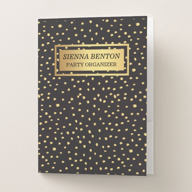 Modern Black and gold brush strokes polka dots Pocket Folder (Front)