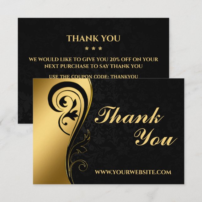 Modern Black and Gold Business  Thank You Card (Front/Back)