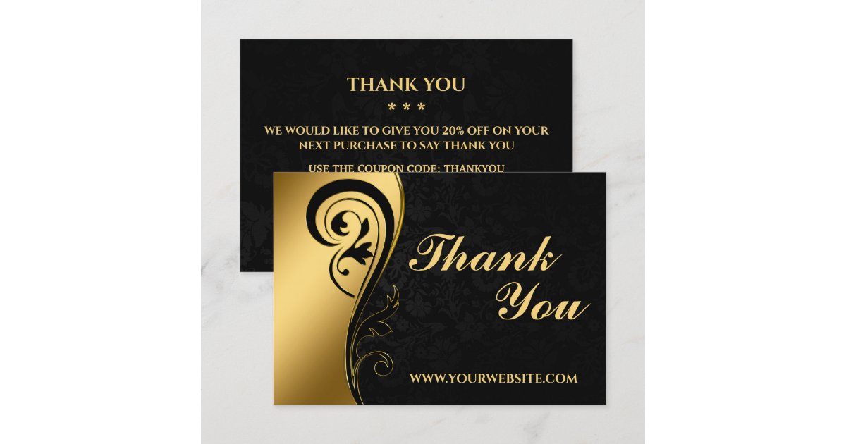 Modern Black and Gold Business Thank You Card | Zazzle