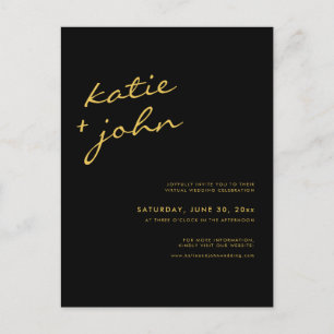 Modern Black and Gold Calligraphy Virtual Wedding Invitation Postcard