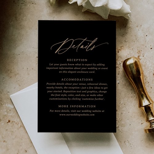 Modern Black and Gold Calligraphy Wedding Details RSVP Card