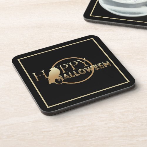 Modern Black And Gold Chic Adult Halloween Beverage Coaster
