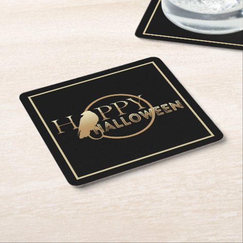 Modern Black And Gold Chic Adult Halloween Square Paper Coaster