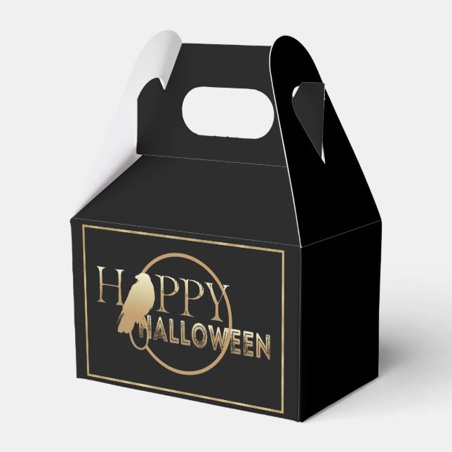 Modern Black And Gold Chic Adult Halloween Theme Favor Boxes (Front Side)