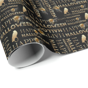 Modern Black And Gold Chic Adult Halloween Wrapping Paper
