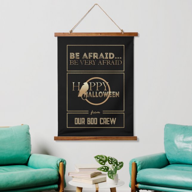 Modern Black And Gold Chic Adult Happy Halloween Hanging Tapestry (Living Room)