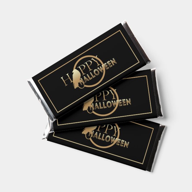 Modern Black And Gold Chic Adult Happy Halloween Hershey Bar Favors (Front)
