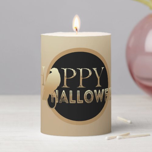 Modern Black And Gold Chic Adult Happy Halloween Pillar Candle