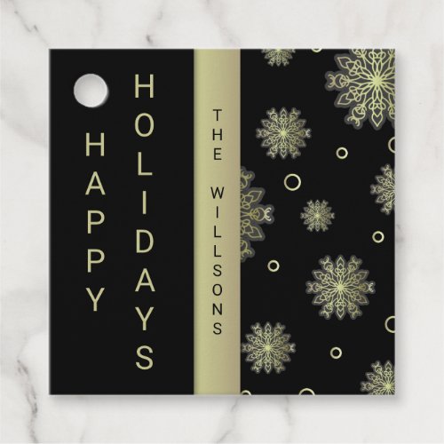 Modern Black and Gold Christmas Happy Holidays Favor Tags