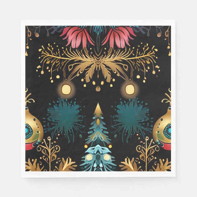 Modern Black and Gold Christmas Napkins (Front)