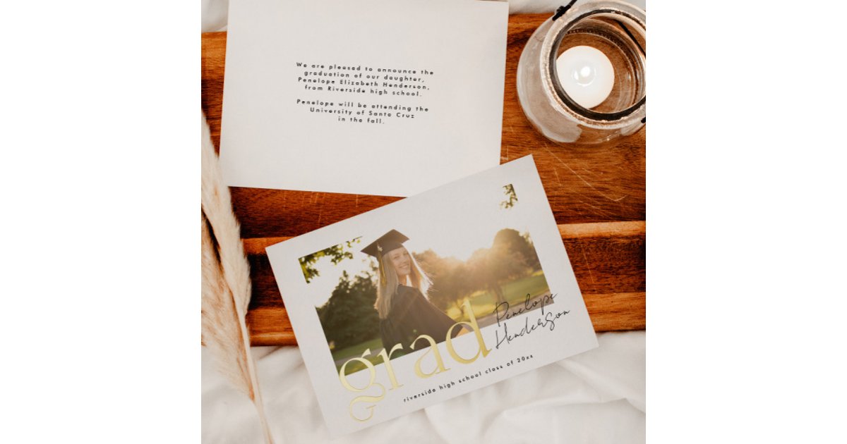 Modern Black and Gold Class of 2025 Graduation Foil Invitation | Zazzle
