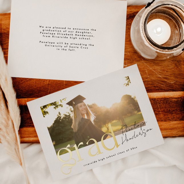 Modern Black and Gold Class of 2025 Graduation Foil Invitation (Creator Uploaded)