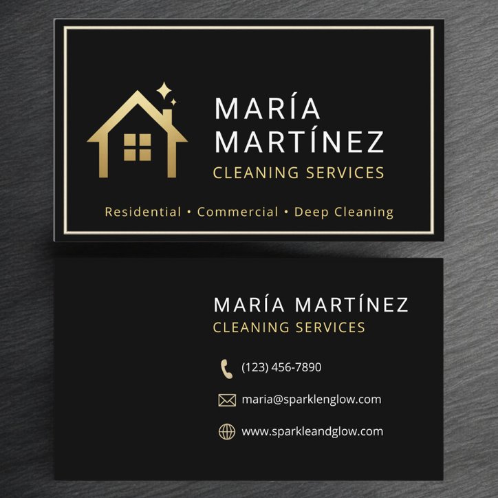 Modern Black And Gold Cleaning Company Business Card