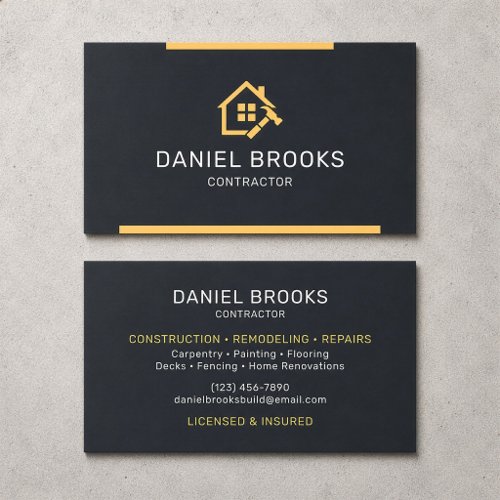 Modern Black and Gold Contractor Business Card
