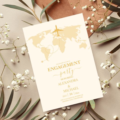 Modern Black and Gold Destination Engagement Invitation