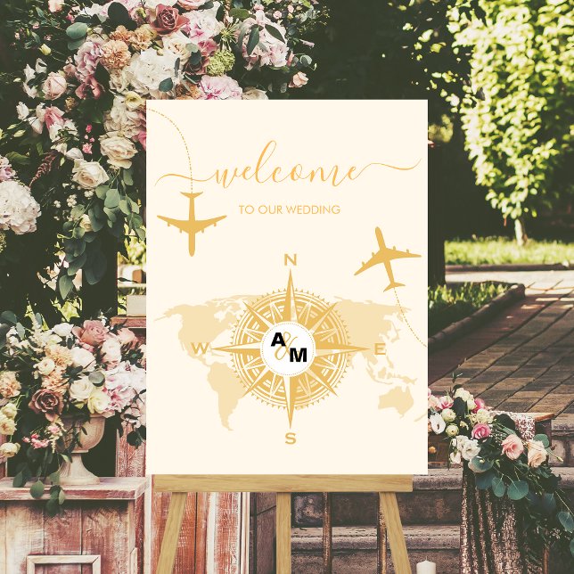 Modern Black and Gold Destination Passport Wedding Foam Board (Creator Uploaded)