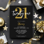 Modern Black and Gold Elegant 21st Birthday Invitation<br><div class="desc">A simple modern 21st birthday invitation featuring elegant calligraphy script typography and minimalist design in black and gold color.</div>