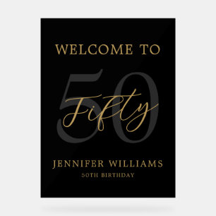 Modern Black and Gold Elegant 50th Birthday Acrylic Sign