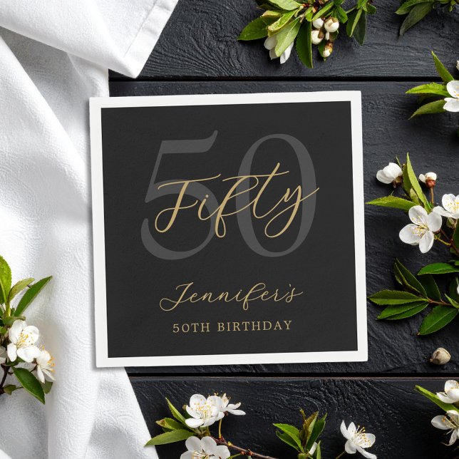 Modern Black and Gold Elegant 50th Birthday Napkins (Creator Uploaded)