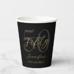 Modern Black and Gold Elegant 50th Birthday Party Paper Cups<br><div class="desc">A simple modern 50th birthday party paper cups featuring elegant calligraphy script typography and minimalist design in black and gold color.</div>