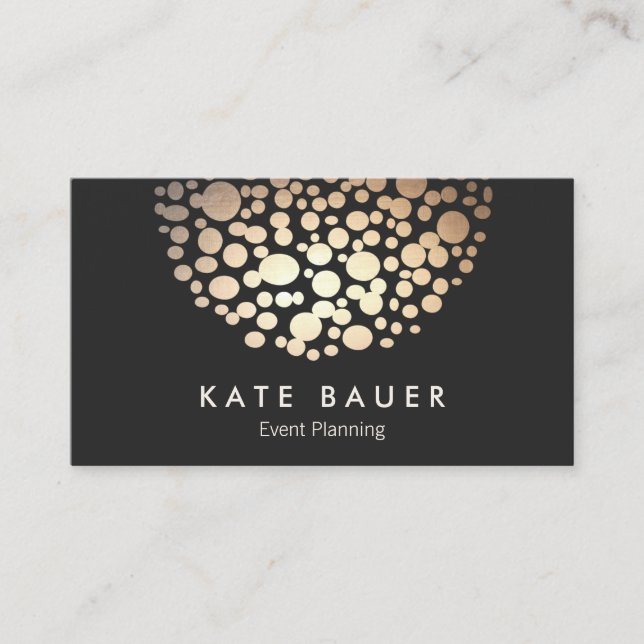 Modern Black and Gold Event Planner Business Card (Front)