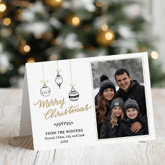 Modern Black and Gold Family Photo Holiday Card