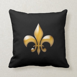 Modern Black and Gold Fleur de Lis Throw Pillow
