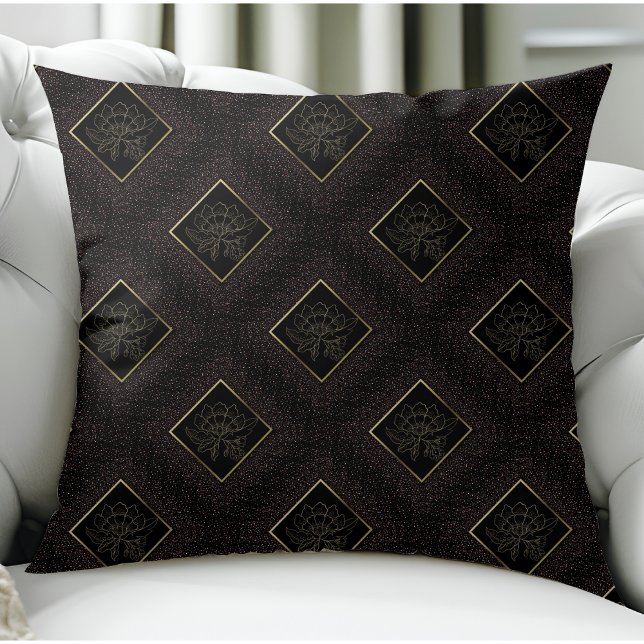 Modern Black and Gold Floral Glitter Chic Pattern Throw Pillow (Creator Uploaded)