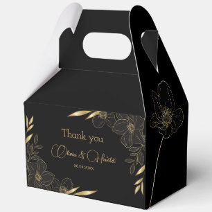 Modern Black and Gold Floral wedding Thank you Favor Boxes