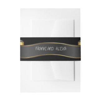 Modern Black and Gold Flourish Calligraphy Wedding Invitation Belly Band
