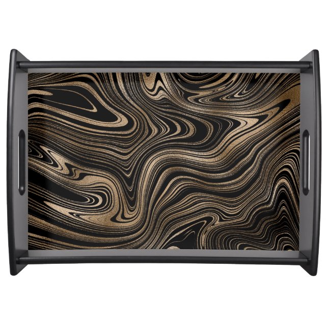 Modern black and gold fluid marble serving tray (Front)