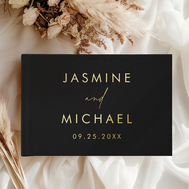 Modern Black and Gold Foil Photo Wedding Foil Guest Book (Creator Uploaded)
