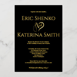 Modern Black and Gold Foil Wedding Invitation