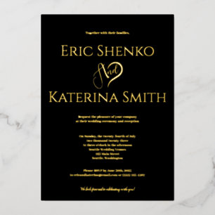 Modern Black and Gold Foil Wedding Invitation Foil Invitation