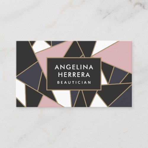 Modern black and gold geometric color block mosaic business card