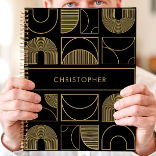 Modern Black and Gold Geometric Custom Name Planner