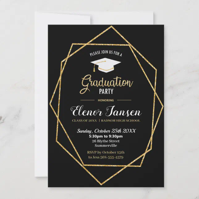 Modern Black and Gold Geometric Graduation Party Invitation | Zazzle