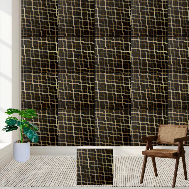 Modern Black and Gold Geometric Tile (Modern Black and Gold Geometric Tile)