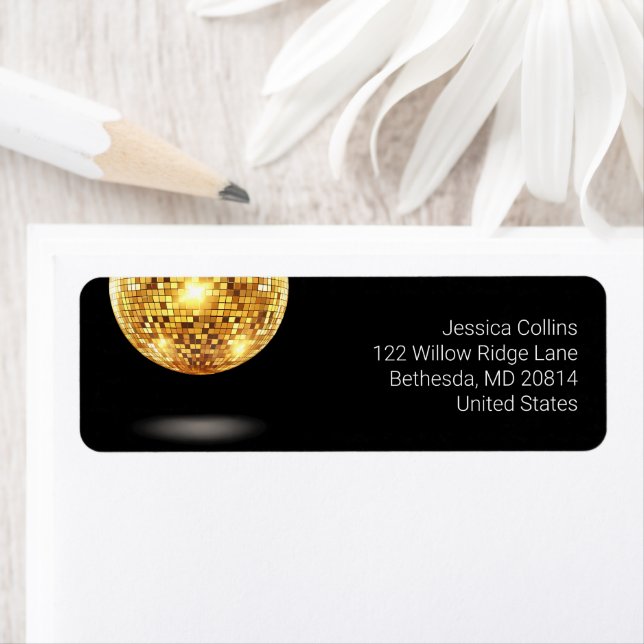 Modern Black and Gold Glam Disco Ball Elegant Chic Label (Insitu)
