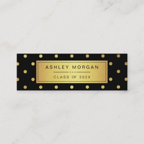 Modern Black and Gold Glitter Graduation Name Card Double-Sided Mini Business Cards (Pack Of 20)
