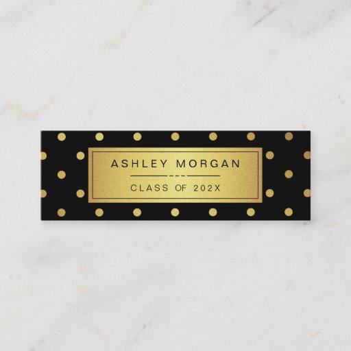 Customizable Modern Black and Gold Glitter Graduation Name Card Double-Sided Mini Business Cards (Pack Of 20)