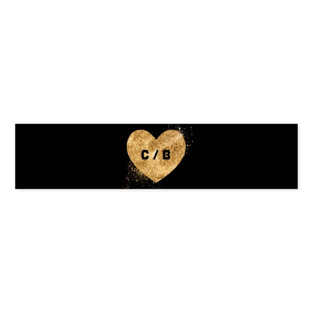 Modern Black and Gold Glitter Heart Wedding Napkin Bands (Unfolded)