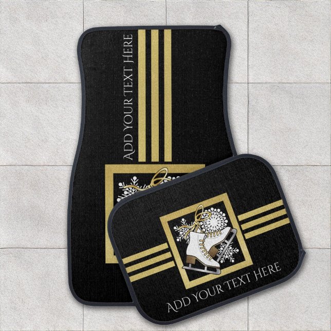Modern Black and Gold Glitter Ice Skating Car Mat (Creator Uploaded)