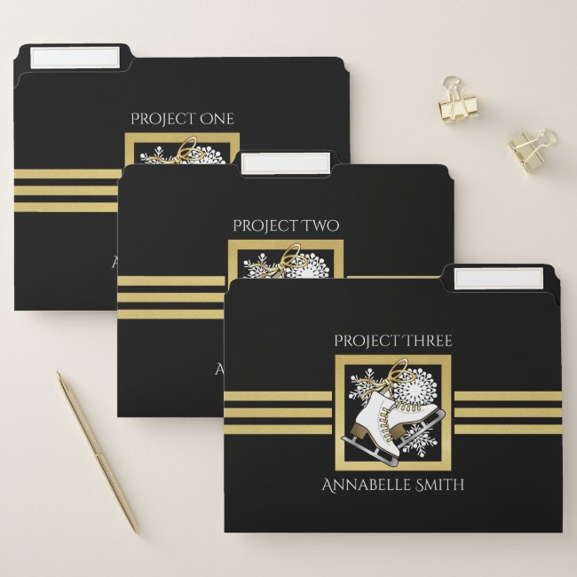 Modern Black and Gold Glitter Ice Skating Custom