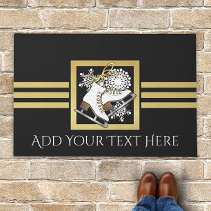Modern Black and Gold Glitter Ice Skating Doormat