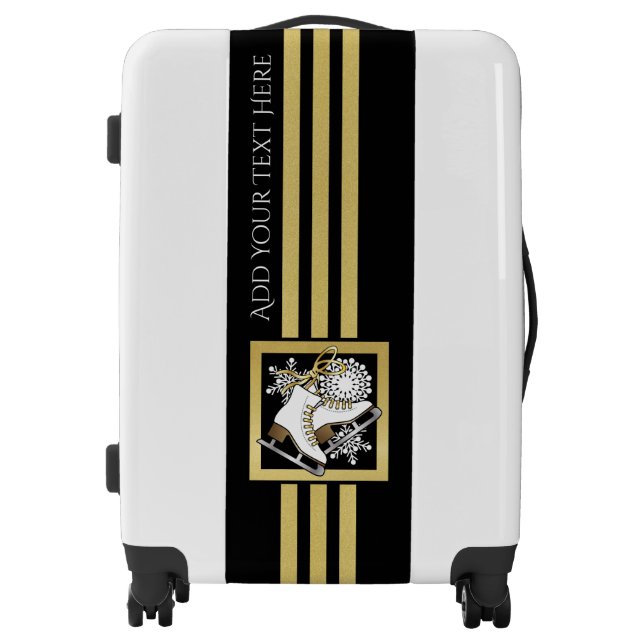 Modern Black and Gold Glitter Ice Skating Luggage (Front)