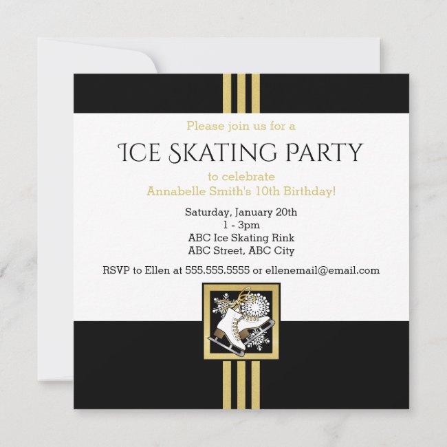Modern Black and Gold Glitter Ice Skating Party